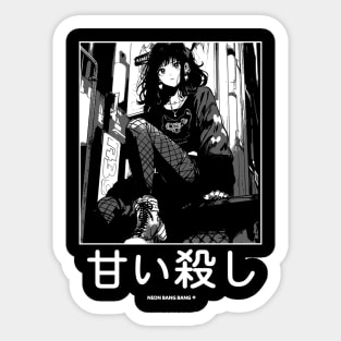 Japanese Goth Stylish Anime Girl Manga Aesthetic Streetwear Black and White Sticker